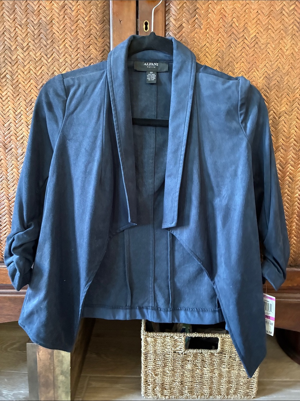 Alfani Navy Draped Open-Front Blazer